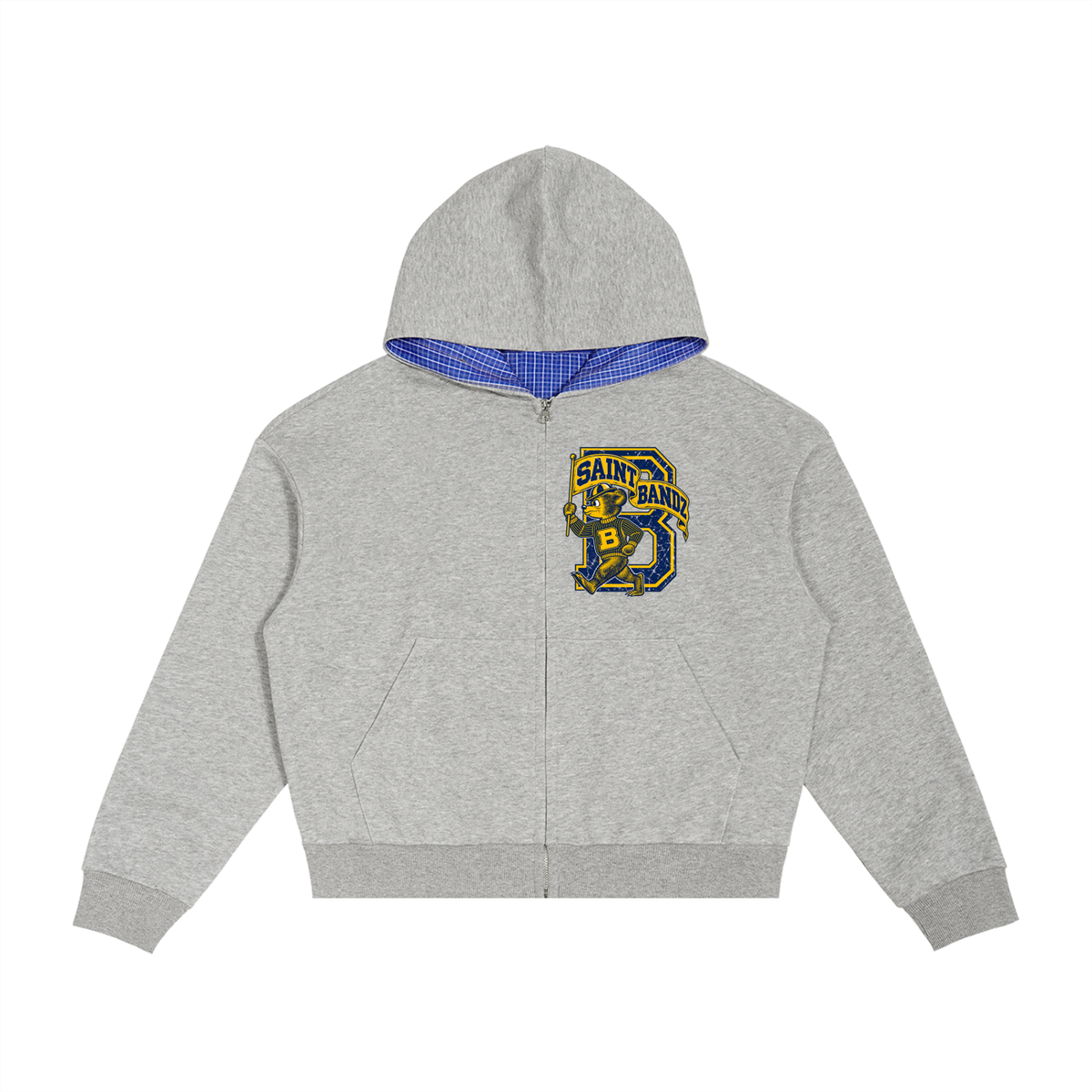 ST.BANDZ® Contrast Plaid Boxy Zip Hoodie